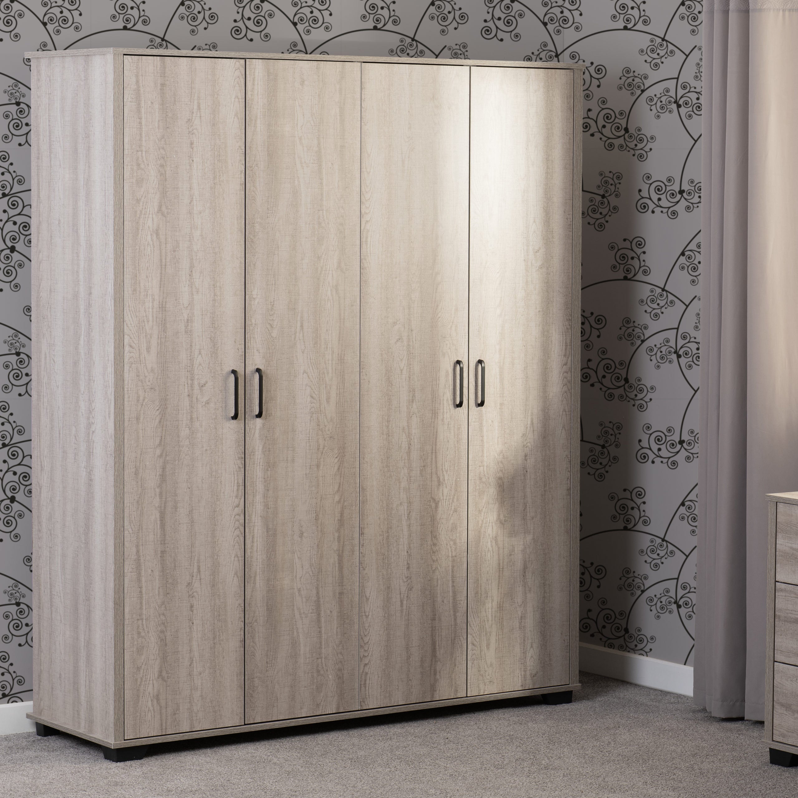 OLIVER 4 DOOR WARDROBE - LIGHT OAK EFFECT